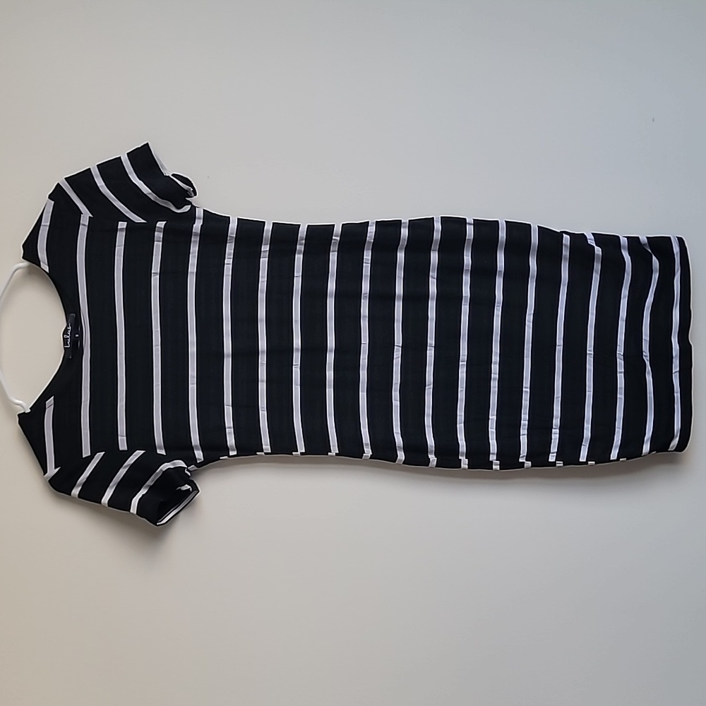 Lulus Drop Me a Line Black and White Striped Bodycon Dress - Size Small